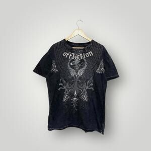 Affliction Graphic Eagle Cross T-Shirt Black Acid Wash XL Short Sleeve Men